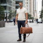 Bolso de viaje OLKI Futaleufu Carmelo Combinado de cuero marrón con asas y correa desmontable.