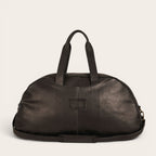 Bolso de viaje Baker negro de cuero de OLKI con asas superiores y correa de hombro desmontable.