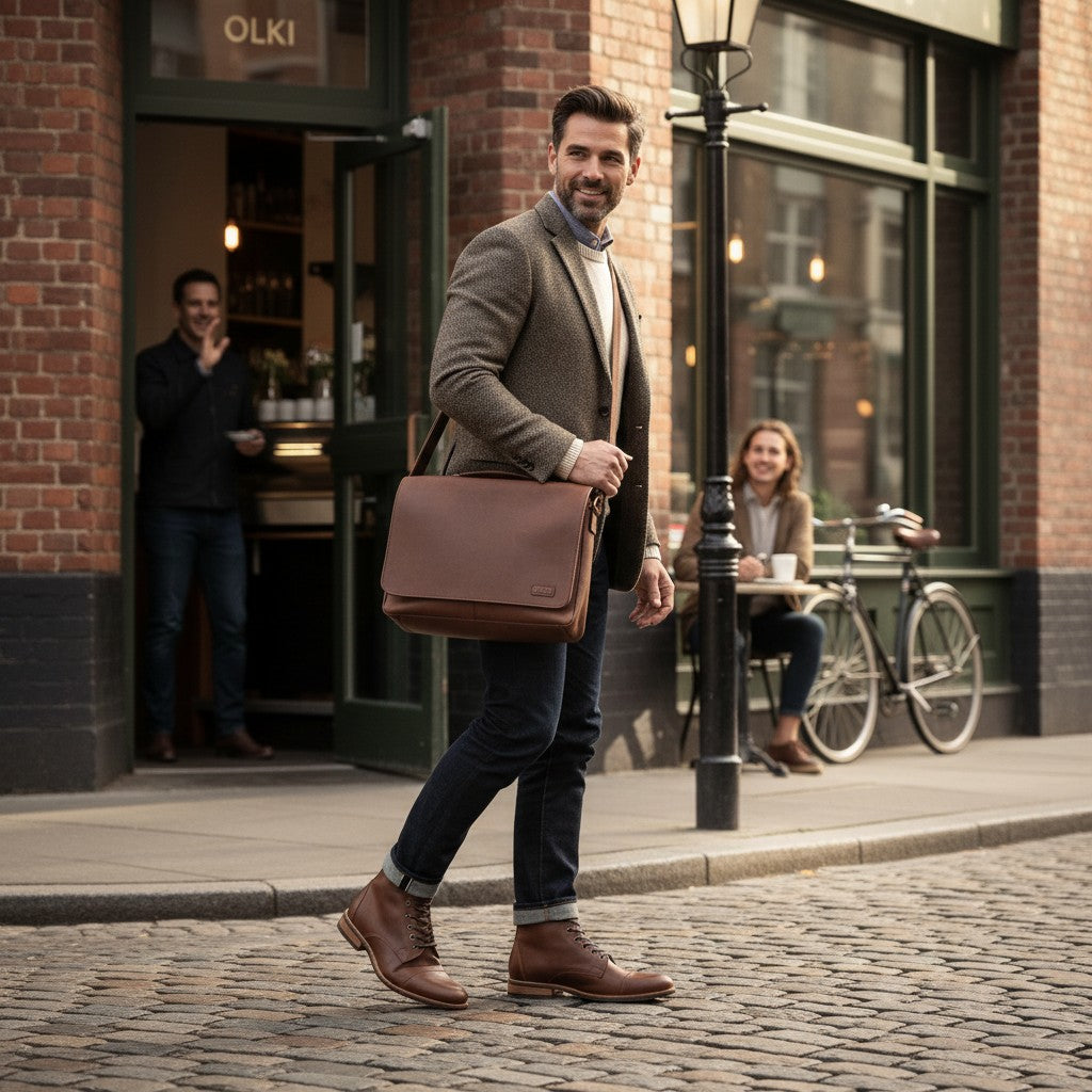 Botín Osorno Moka de cuero marrón para hombre de OLKI con cordones y suela de goma Chocolate.
