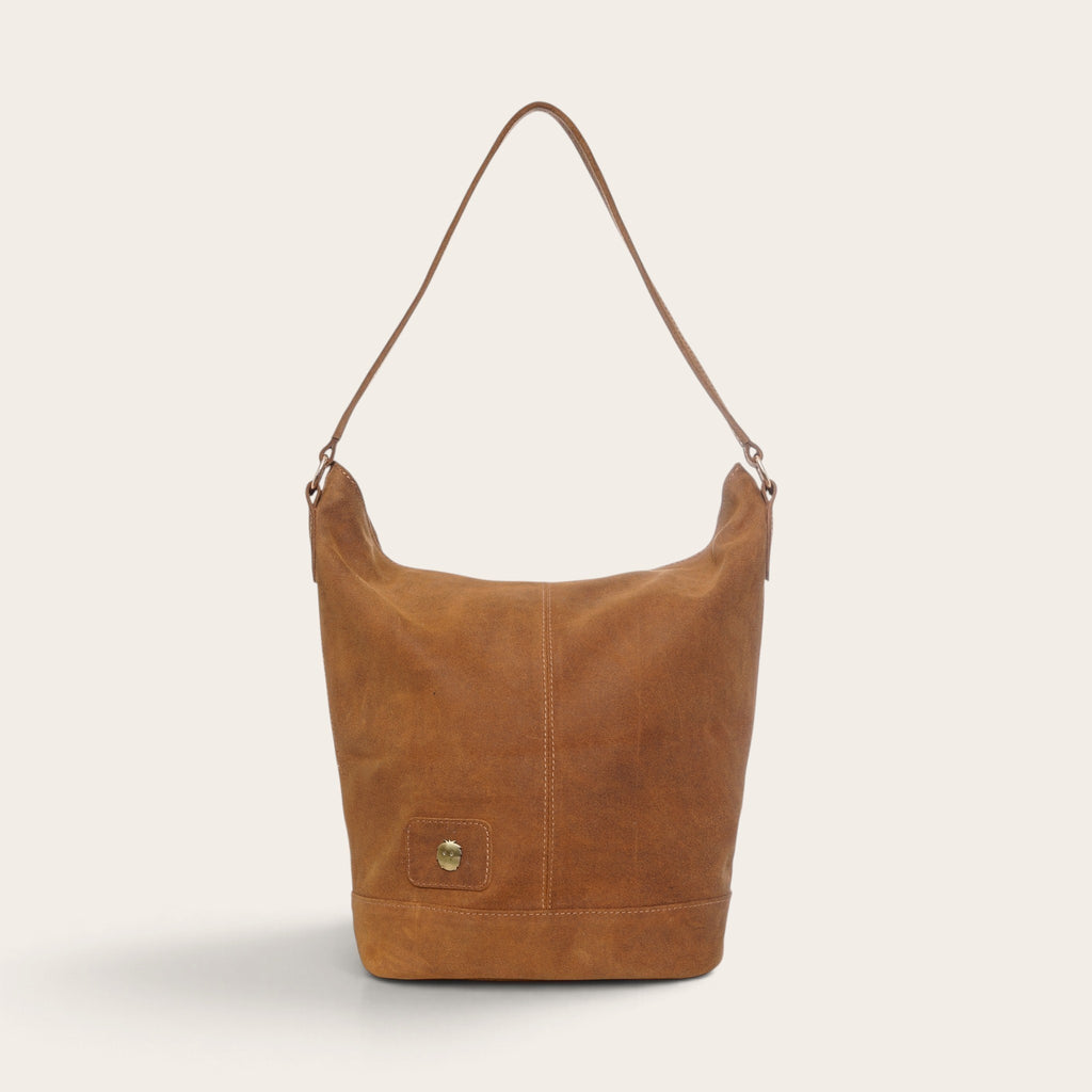 Cartera de hombro OLKI Lilium en cuero Degolux color avellana con diseño minimalista y correa larga