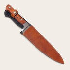 Cuchillo parrillero OLKI Puelo con mango de madera y funda protectora de cuero natural color marrón