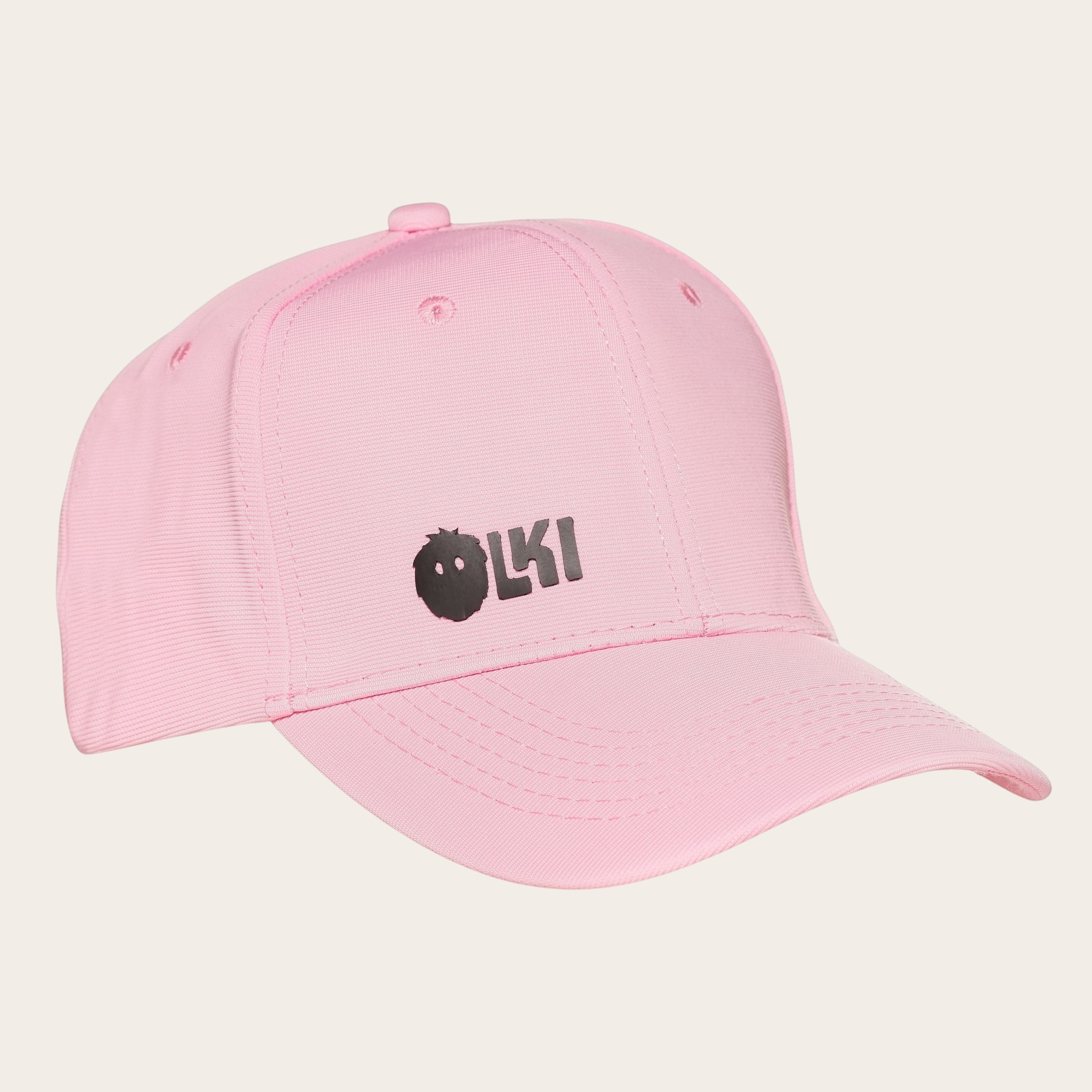 Gorra rosa de algodón OLKI unisex con logo frontal en relieve y visera curva.