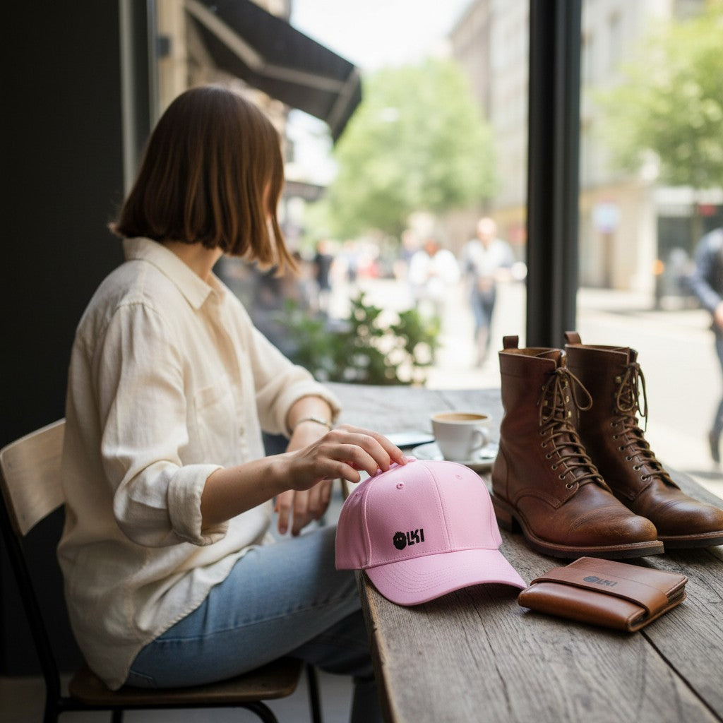 Gorra rosa de OLKI unisex con logo frontal en relieve, visera curva y estructura firme para uso diario.
