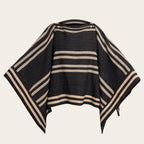Manta OLKI de lana negra con rayas beige, tejida a mano, ideal para clima frío.