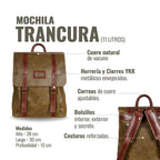Mochila Trancura Verde de cuero natural de vacuno de OLKI con correas ajustables y herrajes envejecidos. Capacidad 11 litros.