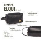 Neceser Elqui Negro de cuero natural de vacuno con bolsillo exterior y costuras reforzadas. Marca OLKI.