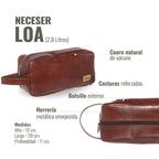 Neceser Loa Castaño de OLKI en cuero de vacuno con bolsillo exterior y costuras reforzadas. Ideal para viajes.