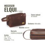 Neceser Elqui de OLKI en cuero marrón chocolate, con asa lateral, cremallera y bolsillo exterior. Ideal para viaje.