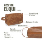 Neceser Elqui de OLKI en cuero habano, con bolsillo exterior y costuras reforzadas. Ideal para viaje.
