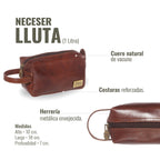 Neceser Lluta de cuero castaño de OLKI con costuras reforzadas y herrería envejecida. Ideal para organizar artículos de aseo.