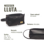 Neceser Lluta Negro de cuero natural de vacuno con asa lateral y costuras reforzadas de OLKI.