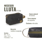 Neceser Lluta de OLKI en negro y verde, de cuero natural de vacuno con forro de carpincho y costuras reforzadas.