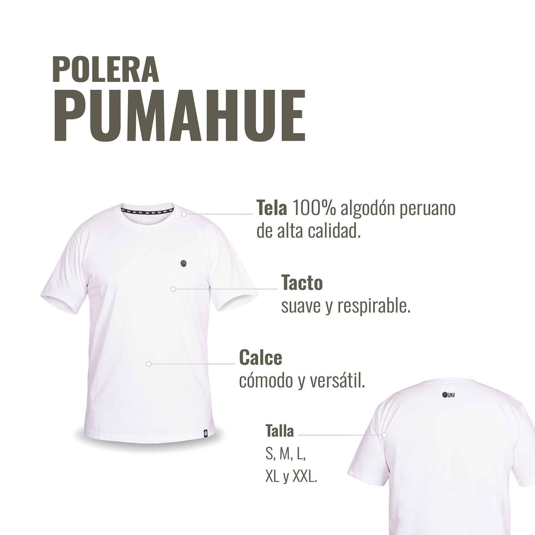 Polera blanca de manga corta OLKI 100% algodón peruano premium, tacto suave y calce cómodo.