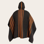 Poncho OLKI gris y marrón de lana con capucha y rayas verticales. Diseño clásico y tejido a telar.