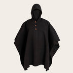 Poncho clásico negro de lana premium OLKI con capucha y tres botones de madera.