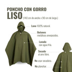 Poncho clásico OLKI verde de lana 100% natural con capucha y botones metálicos envejecidos.