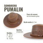 Sombrero Pumalín Habano de cuero marrón de OLKI con ala ancha, cinta trenzada y ojillos envejecidos. Ideal para exteriores.