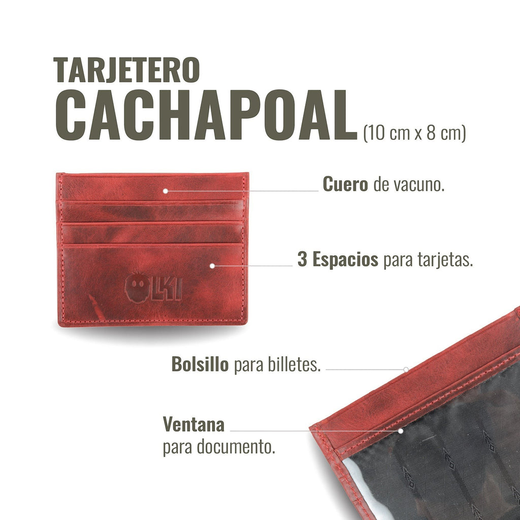 Tarjetero Cachapoal Rojo de piel de vacuno de OLKI con 3 ranuras para tarjetas y ventana para documento.