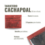 Tarjetero Cachapoal Rojo de piel de vacuno de OLKI con 3 ranuras para tarjetas y ventana para documento.