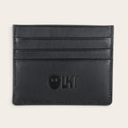 Tarjetero Rapel Negro de cuero de OLKI con múltiples ranuras para tarjetas y logo grabado.