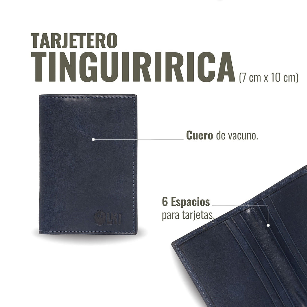 Tarjetero Tinguiririca Azul de piel de vacuno de OLKI con 6 espacios para tarjetas. Diseño compacto y elegante.