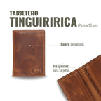 Tarjetero Tinguiririca Habano de cuero de vacuno con 6 espacios para tarjetas. Elegante y funcional.