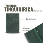 Tarjetero Tinguiririca Verde de cuero de vacuno de OLKI con 6 espacios para tarjetas. Diseño compacto y elegante.