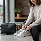 Zapatilla OLKI Loica blanca con detalle de estrella plateada, suela de plataforma y cordones blancos.